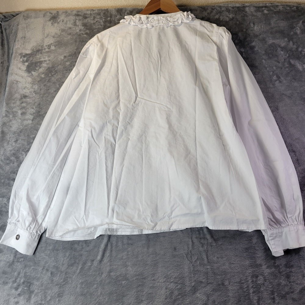 POL White Ruffle Front Button Up Blouse Womens M Cottagecore Romantic Vintage - Picture 6 of 11